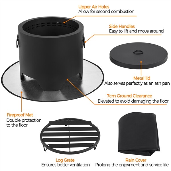 16in Fire Pit Smokeless Fire Pit W/ Silicone Fire Pit Mat & & Rain Cover Outside