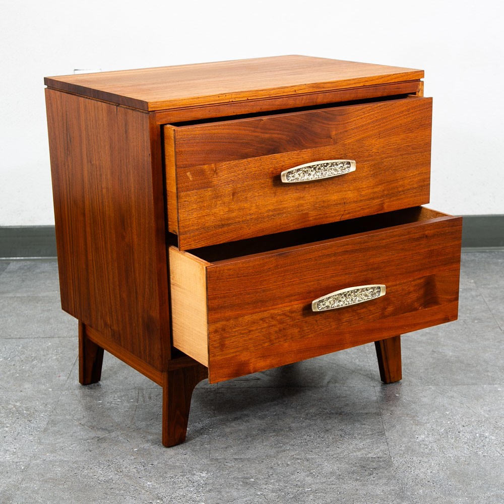 Mid Century Modern Nightstand End Side Table Solid Walnut Ace Hi 2 Drawer Mcm