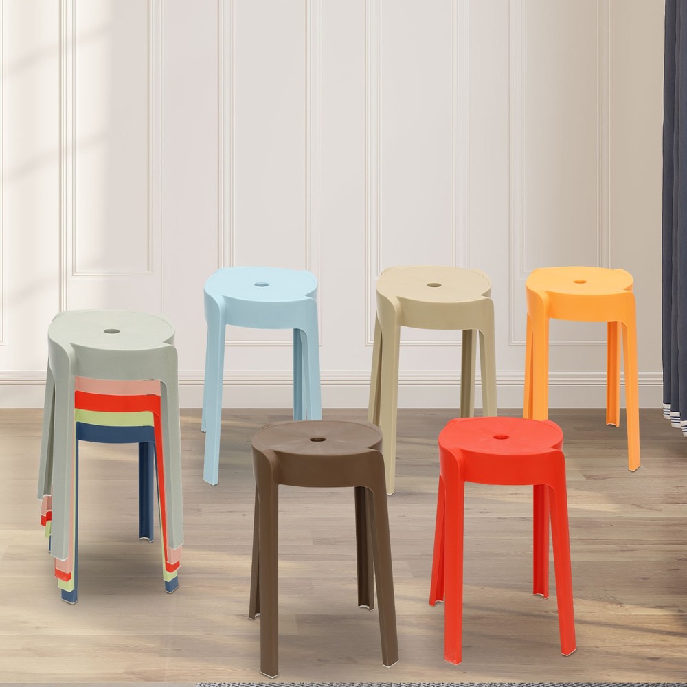 Plastic Stool Counter Kitchen Stools 18'' Set of 4 Backless Stackable Bar Stools