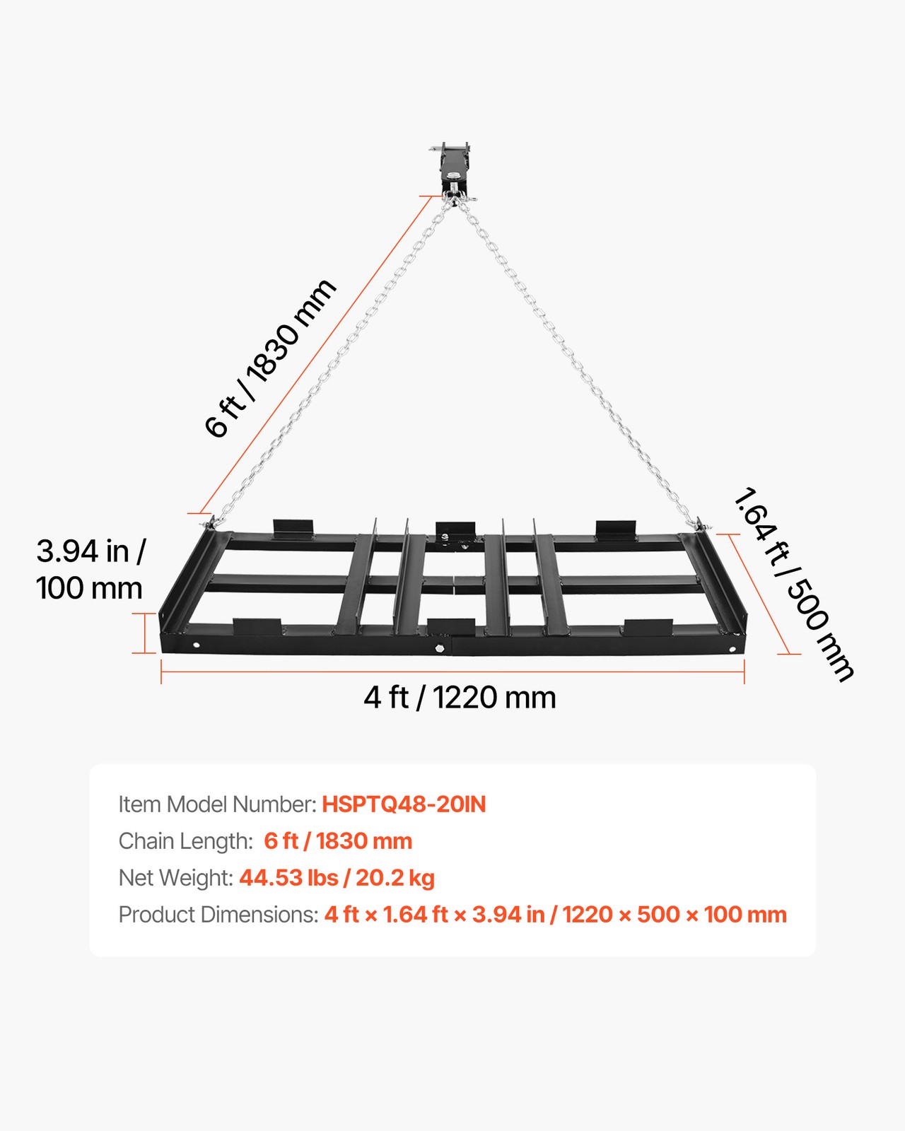 VEVOR Drag Harrow 48 x 20 in Tow-Behind Driveway Grader Fits ATVs UTVs Tractors