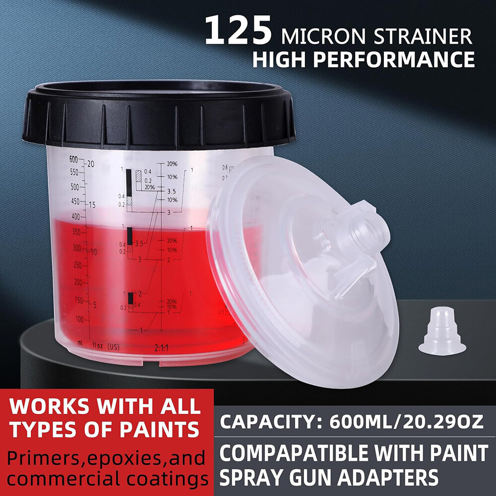 50pcs PPS CUPS Disposable Paint Spray Gun Cup Liners and Lid System 600ML 20oz