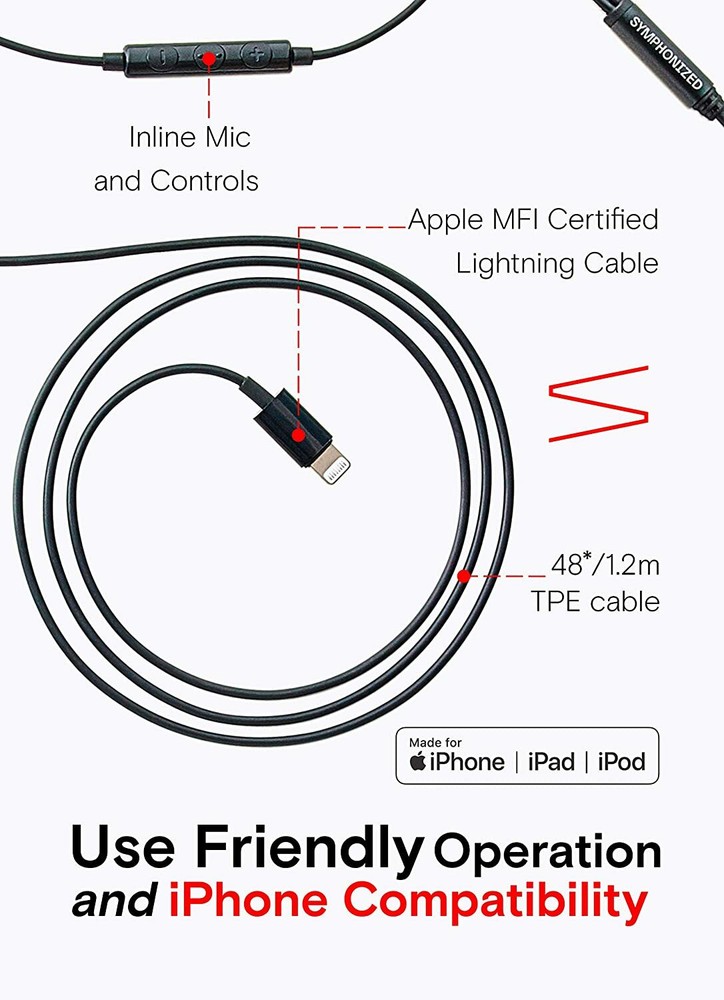 Symphonized NRG MFI Wired Earbuds for Apple Devices - (Open Box)