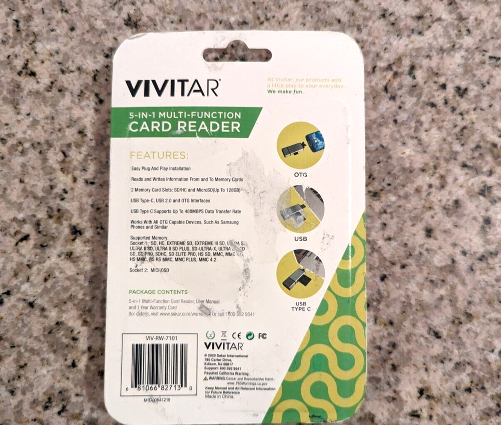 Vivitar 5-1 Multi Function SD Card Reader 3 Interfaces, PC MAC, Plug n Play,