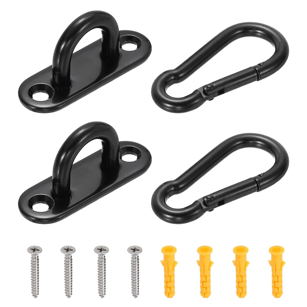 2Pcs M8 Eyelet Bracket Set Rectangular Hook Plate and Hook, Black