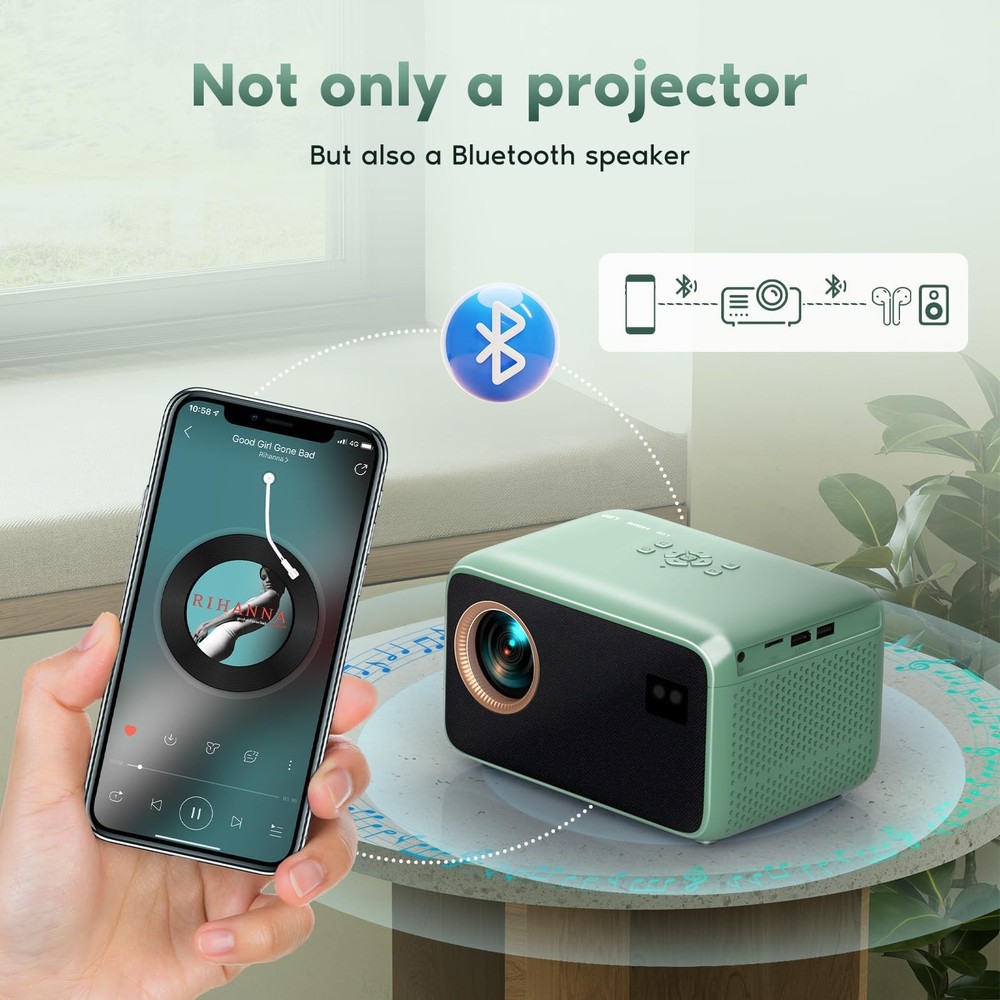 Projector with Wifi and Bluetooth, Native 1080P Portable Mini Projector 4K Su...