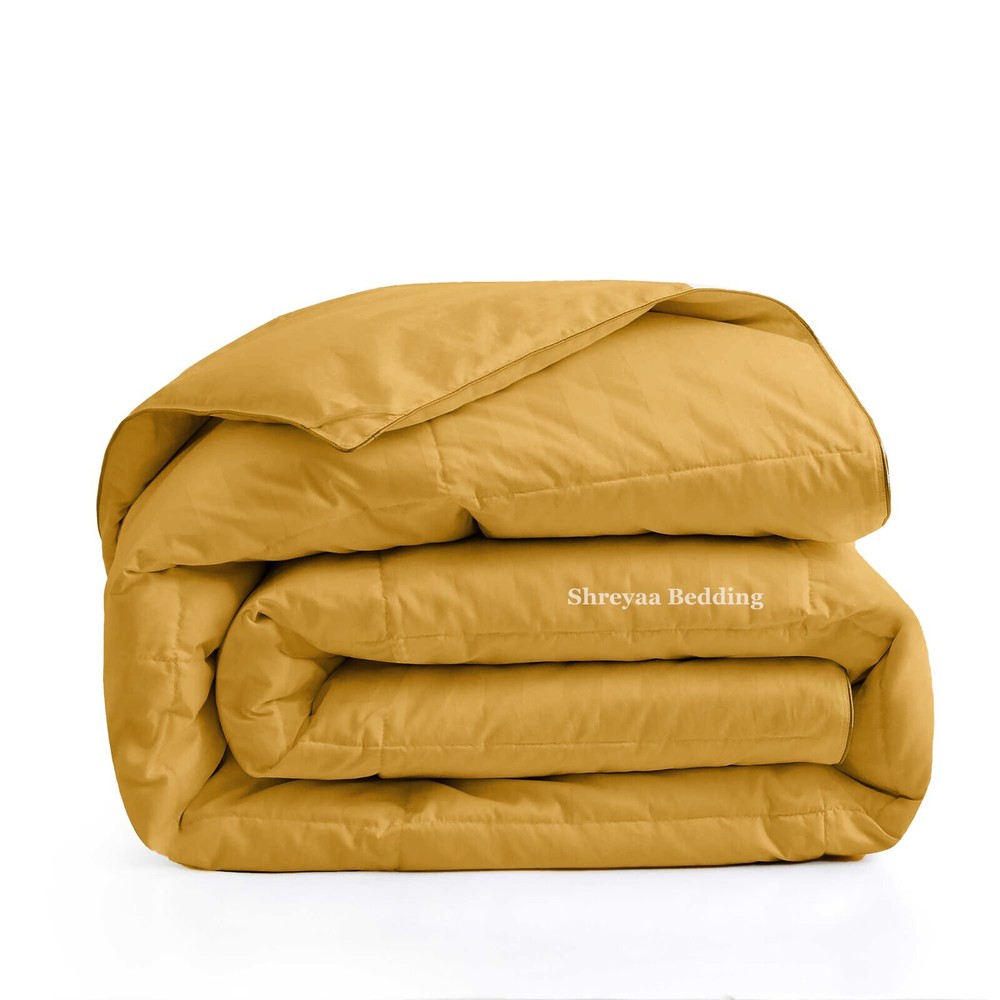Branded Down Alternative Comforter Egyptian Cotton Gold Striped US Sizes