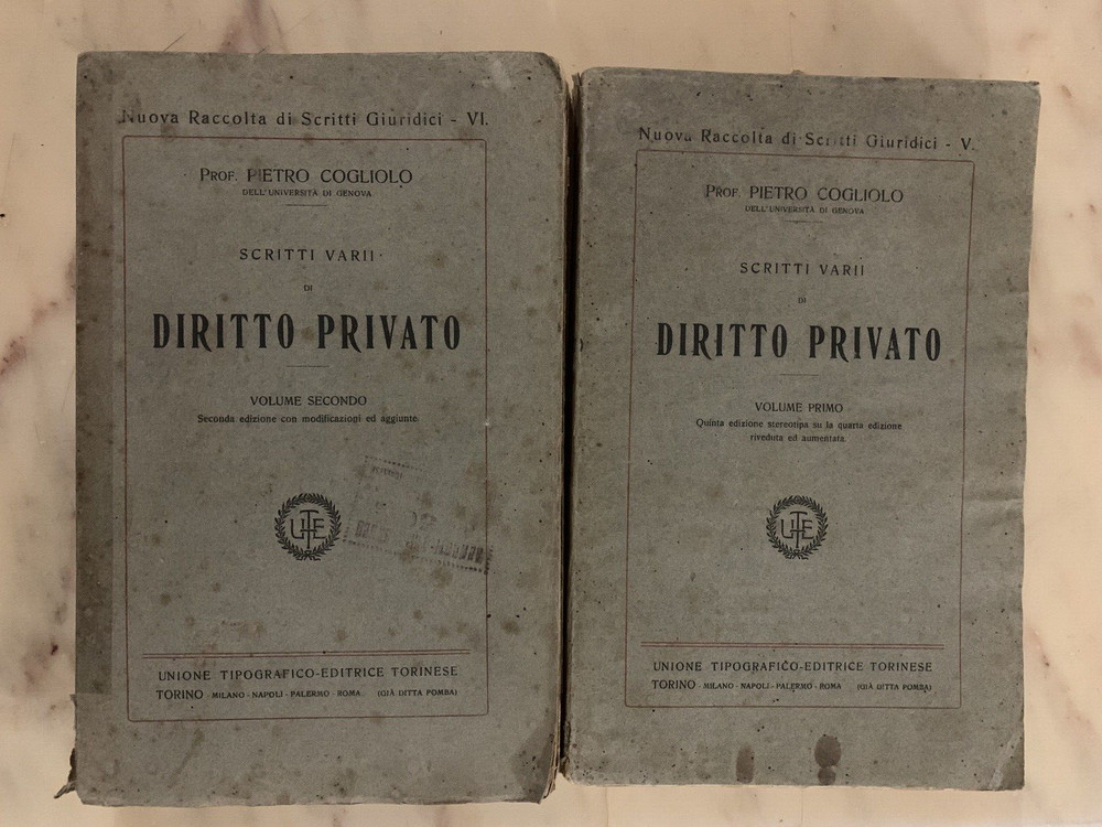 COGLIOLO WRITINGS VARIOUS PRIVATE LAW VOLUME FIRST SECOND UTET 1917