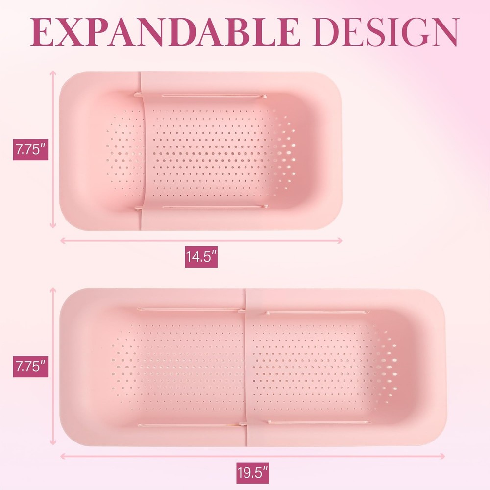 Paris Hilton Over the Sink Expandable Colander, Extendable Strainer, Adjustab...