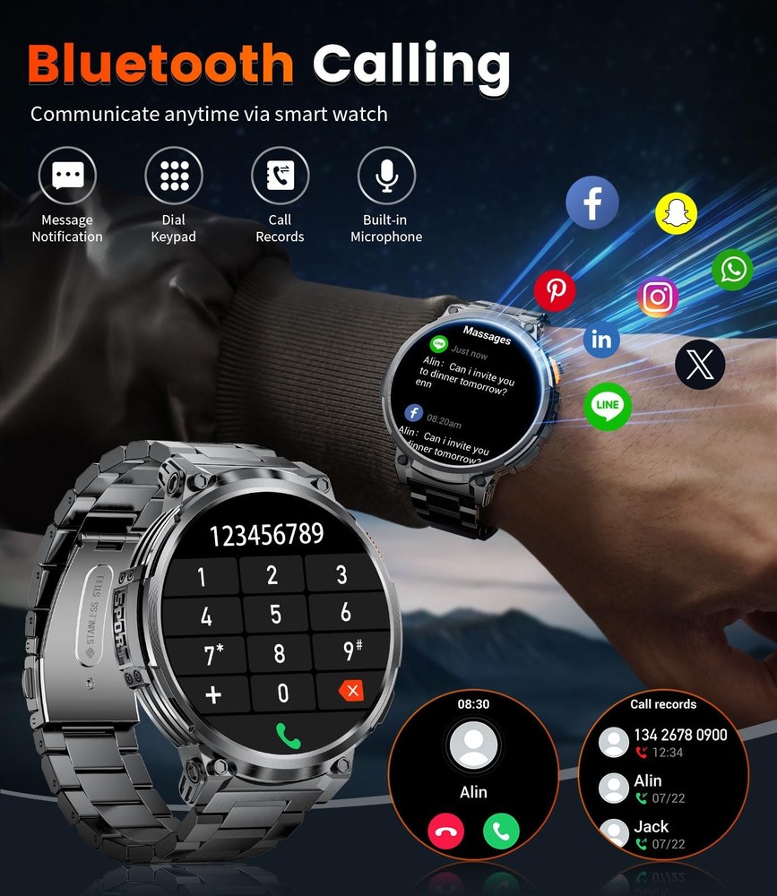 1.85" Large Screen Smart Watches for Men with iOS Android, LED Flashlight/730...