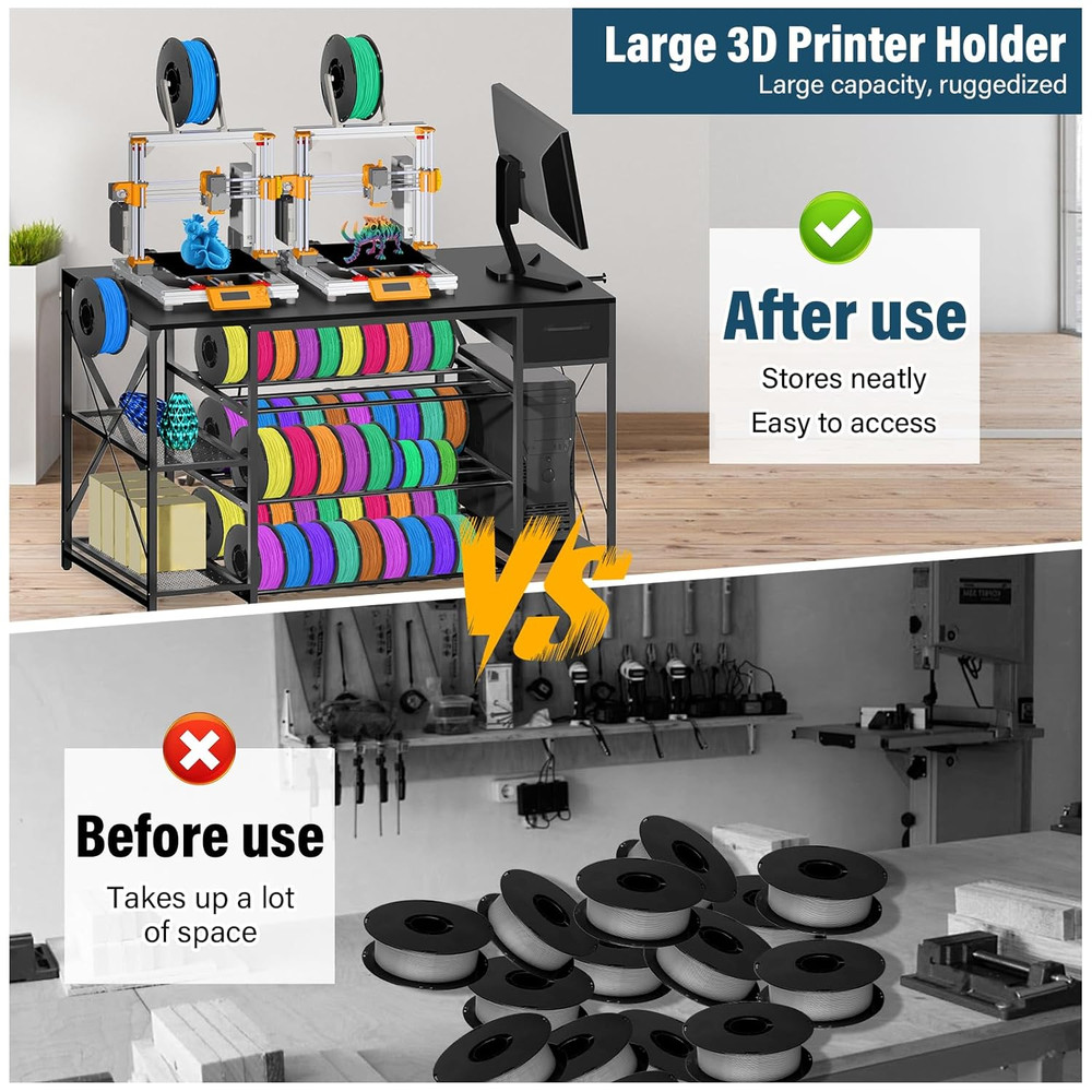 Upgrade Heavy Duty 3D Printer Table with Storage, Large 4-Tier 3D Printer Stand