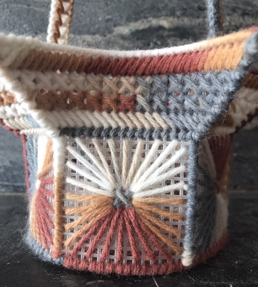 Vintage Handmade Crewel Basket Decorative Cottagecore Easter Mod Century EUC