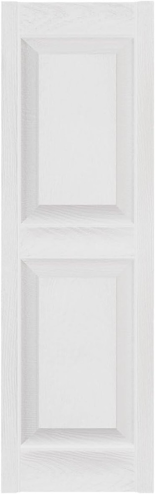 Pair Raised Panel Shutters Standard Equal Panels, White 14.75"x31" Builders Edge