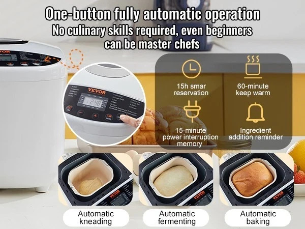 VEVOR 2LB 19-in-1 Bread Maker Automatic Compact Dough Machine Nonstick White