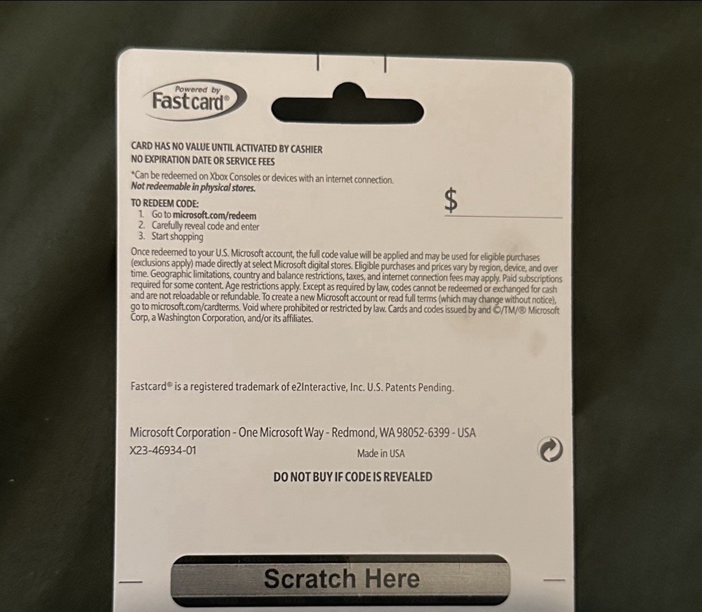 Xbox gift card $50 (unredeemed)