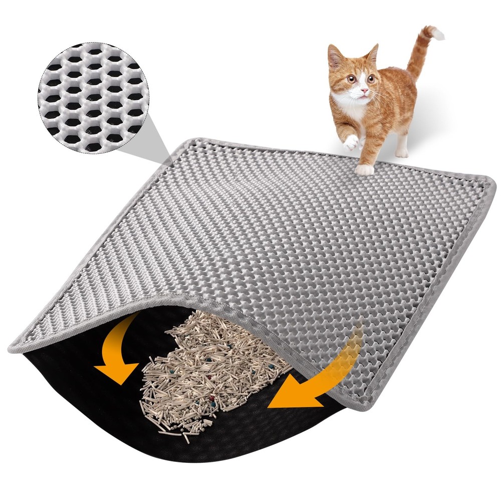 Double Layer Cat Litter Mat 24x15â€ - Mess-Free Litter Solution in Grey
