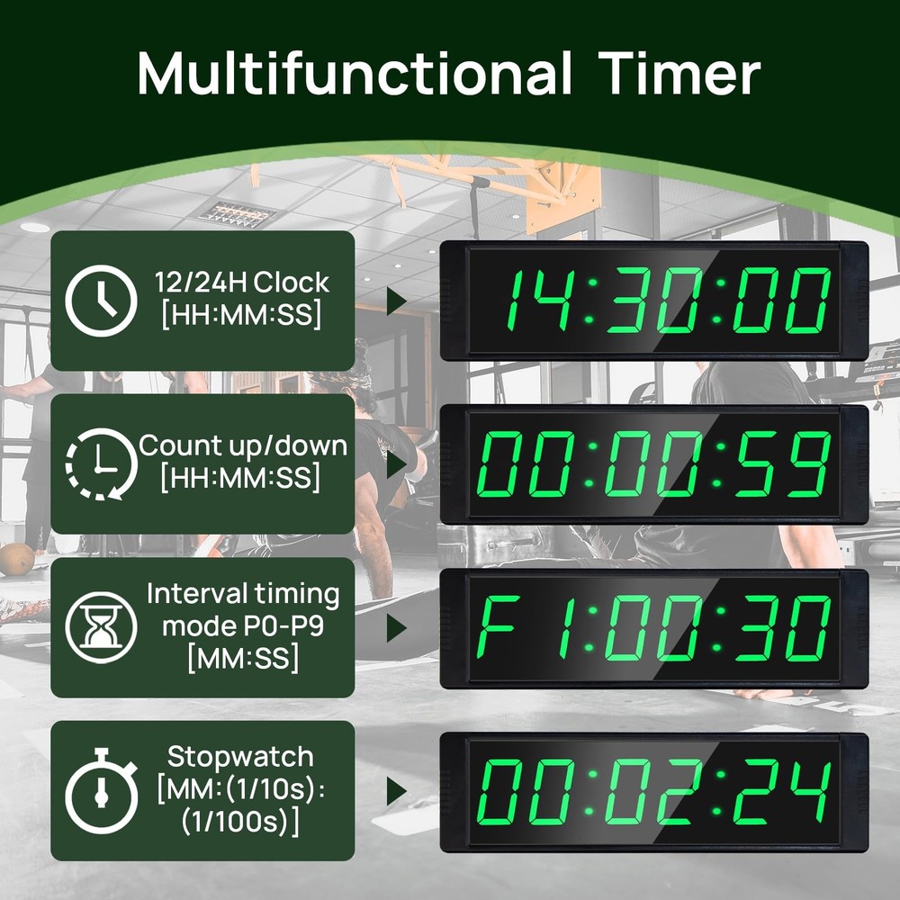 Gym Clock for Home Gym with Start/Stop Button, Interval Timer for Workout, St...