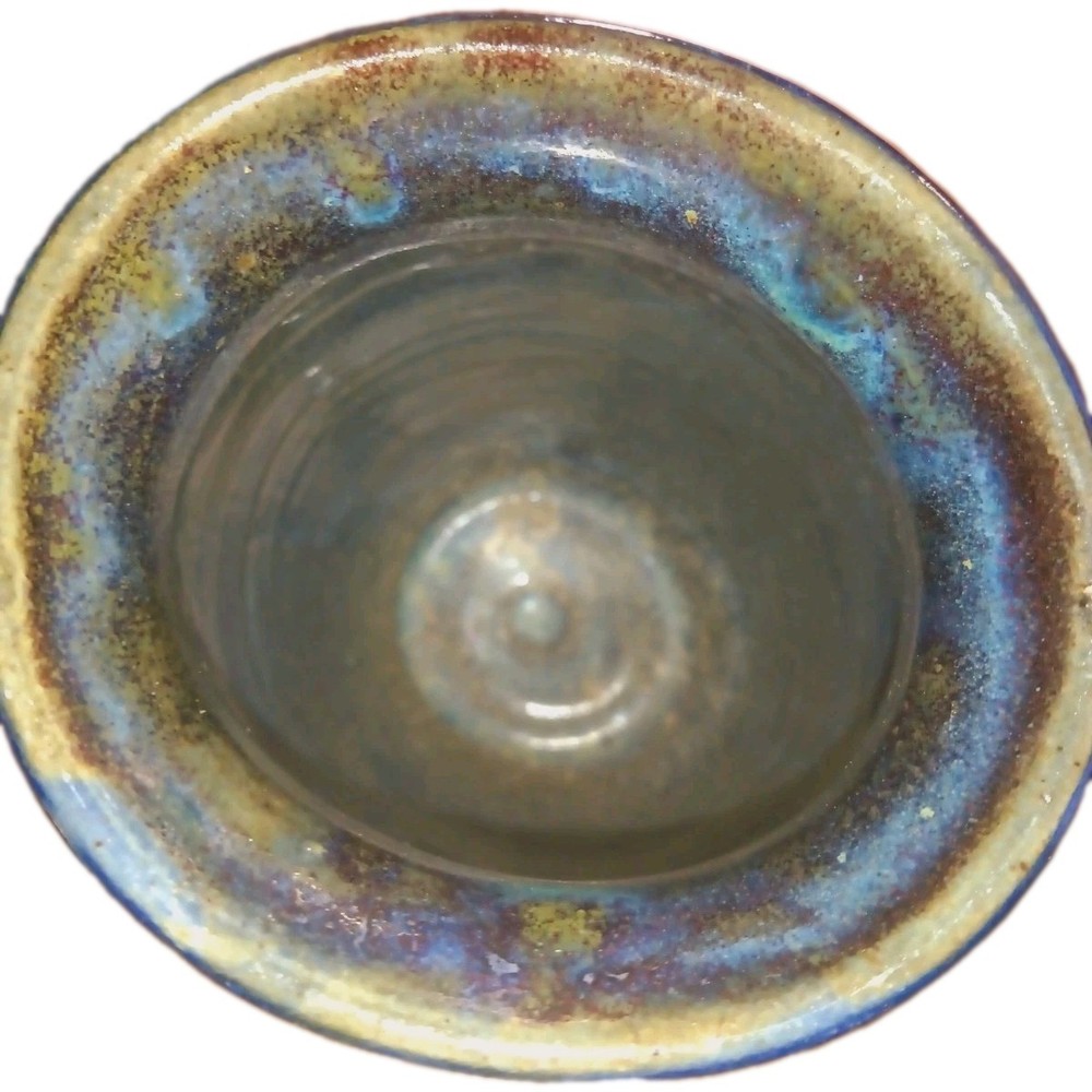 Stunning Blue Glaze Hand Turned Studio Pottery Signed And Dated