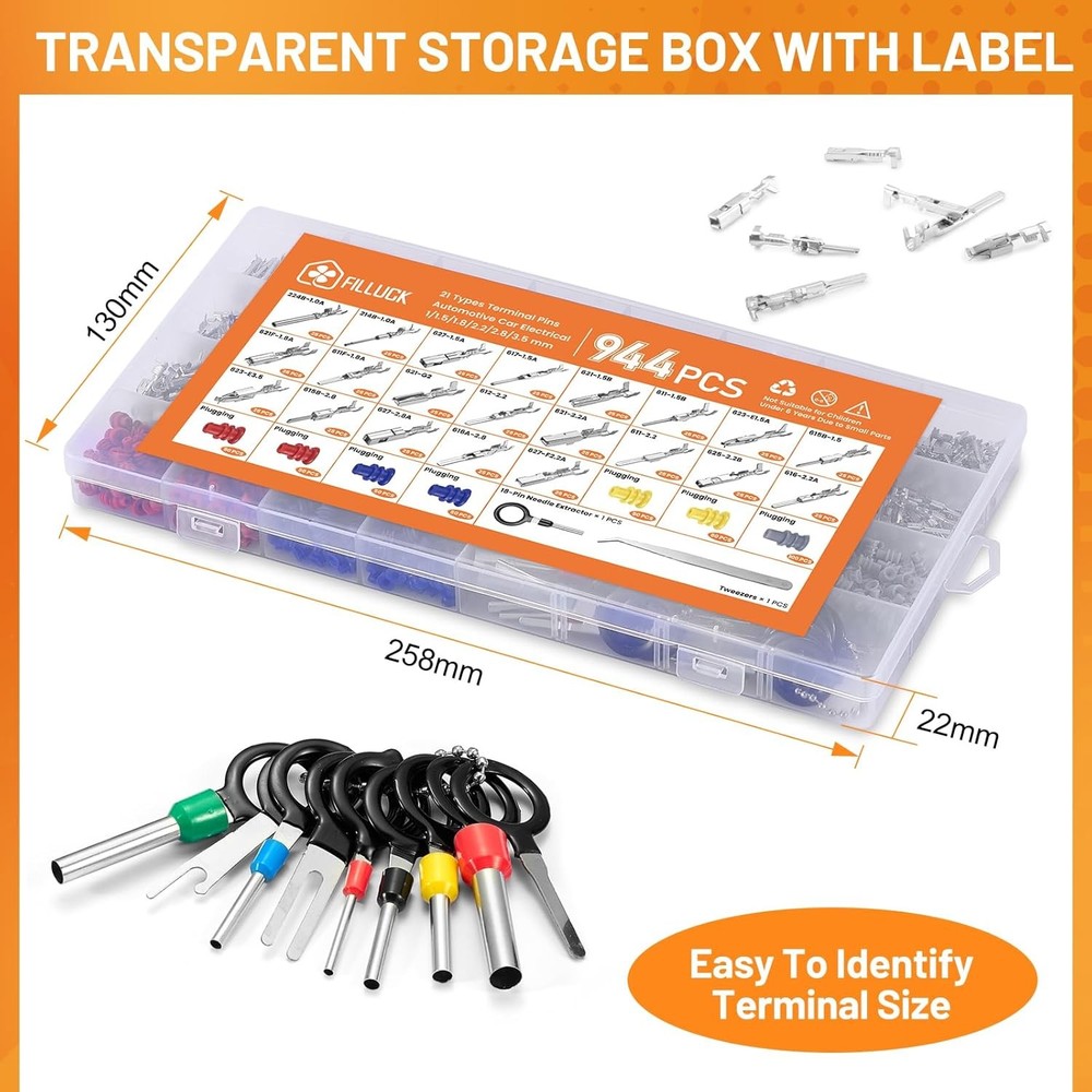 945Pcs Pin Connector Kit,Car Electrical Wire Connectors Terminal Silver