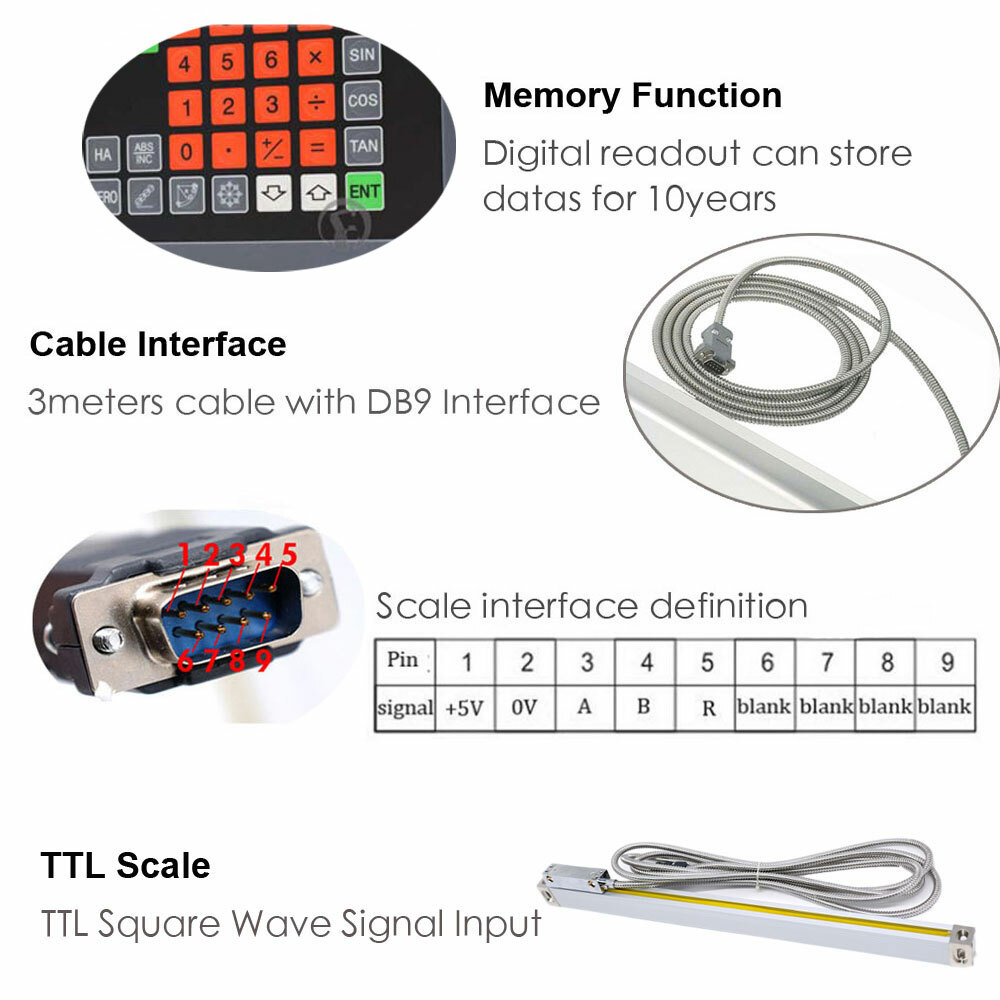 3Axis Digital Readout DRO Display Milling Lathe Machine TTL Linear Scale Encoder