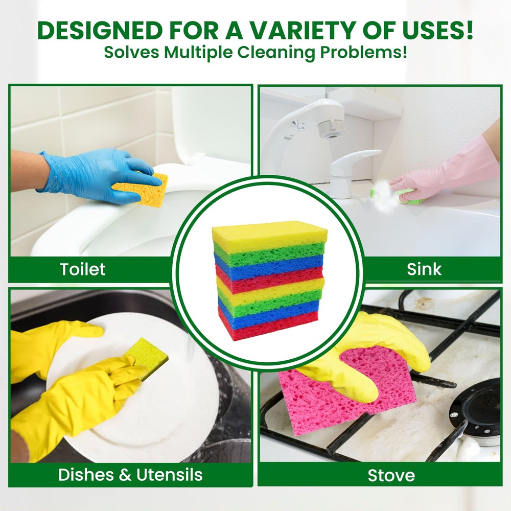 Cellulose Sponges – 24Pack Multicolored Compressed Natural for Kitchen – Plan...