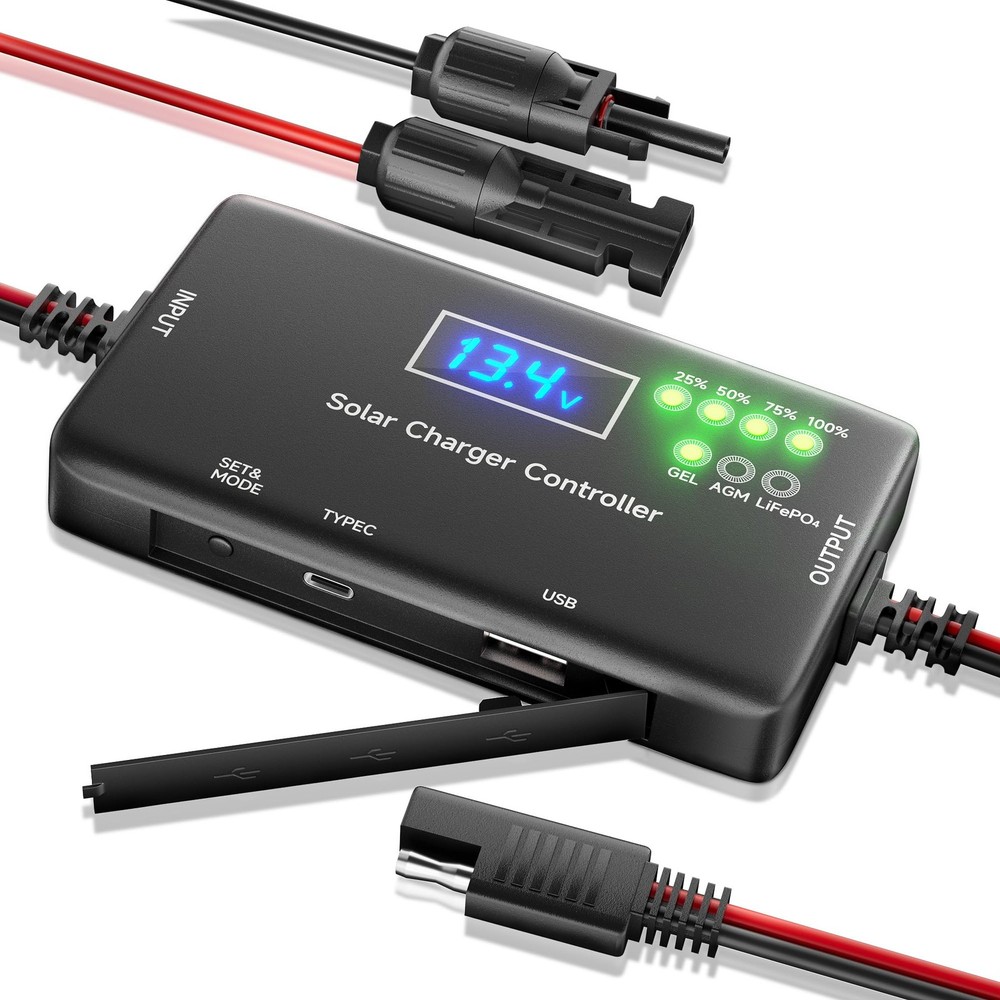 Solar Charge Controller 12V 20A, Solar Panel Charge Controller with Type-C and U