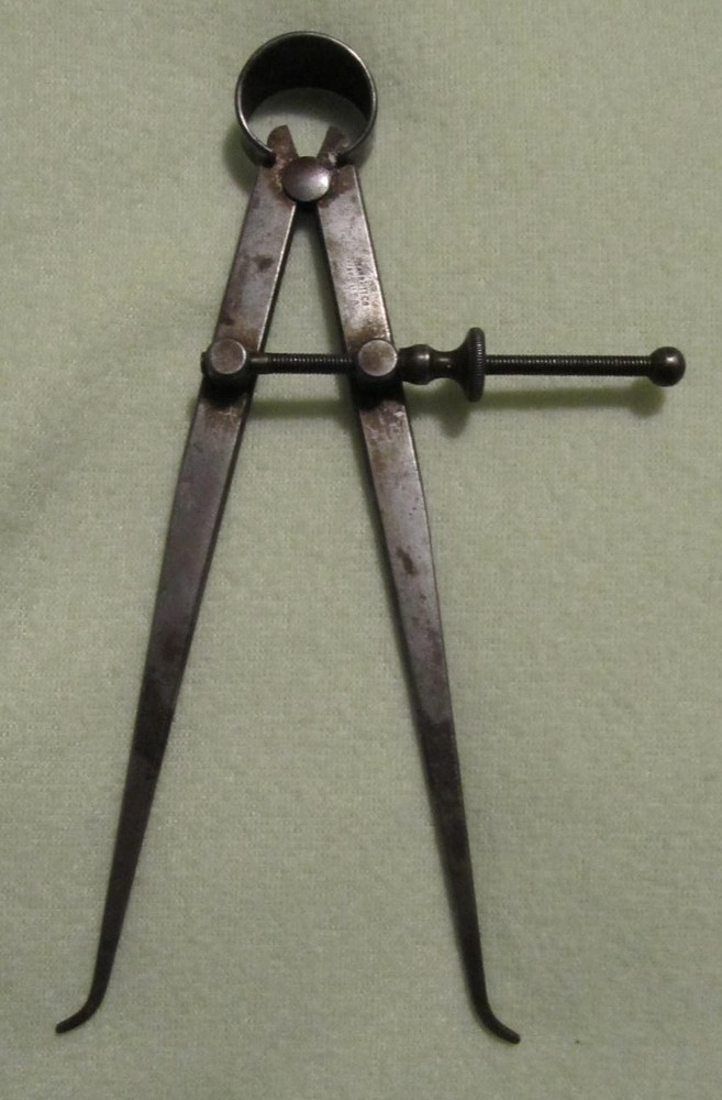 Vintage Starrett 6" Yankee Spring-Type Inside Calipers - Solid Nut, Flat Leg