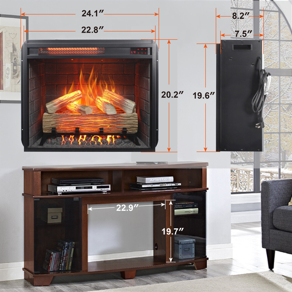 23'' Infrared Heating Electric Fireplace Insert w Controller, Realistic Flame