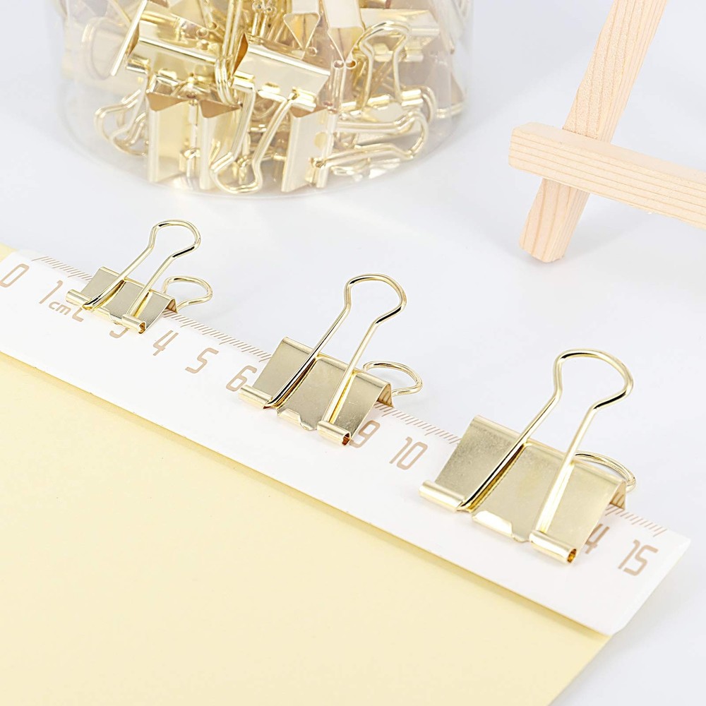 Gold Binder Clips Paper Clamps, Assorted Sizes Set (Small, Medium, Large) for...
