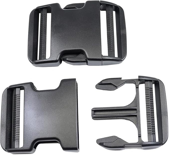 2 Inch Adjustable Plastic Side Release Buckles Heavy Duty 2 Sets Black Strap