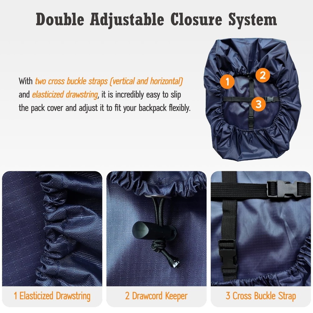 Waterproof Backpack Rain Cover, HeavyDuty Nylon with Adjustable System, Pouch