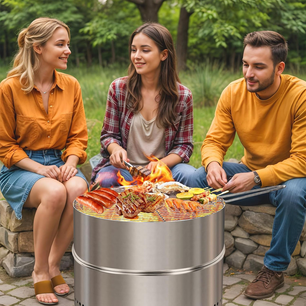 Compact 19.8" Smokeless Fire Pit & Grill - Perfect for Camping & Backyard Fun