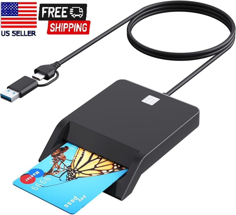 CAC Reader USB C, CAC Card Reader Military 2 in 1 USB/Type C Dual Connector, DOD