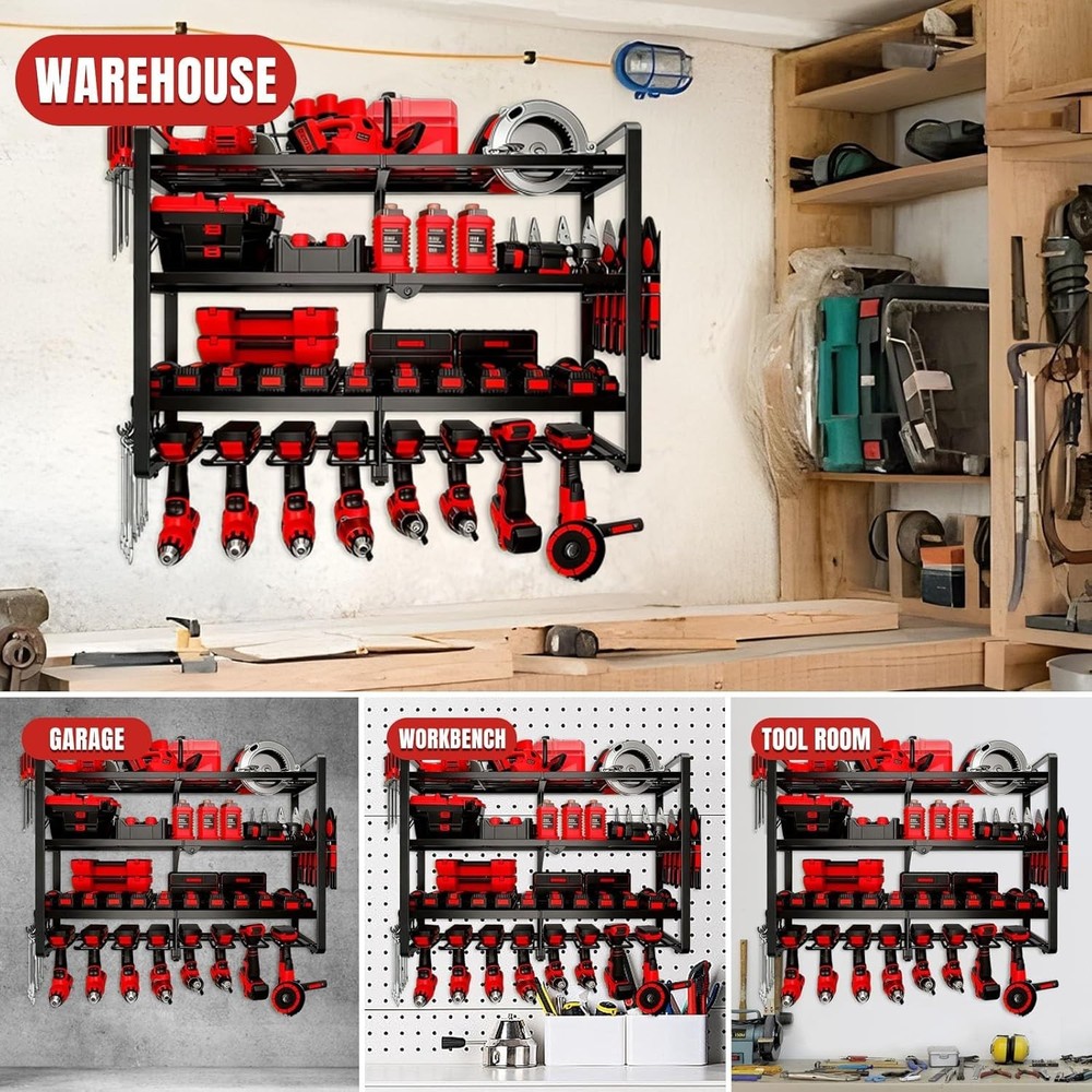 4-Layer Power Tool Organizer Wall Mount 8 Drill Holder 400lbs Rack