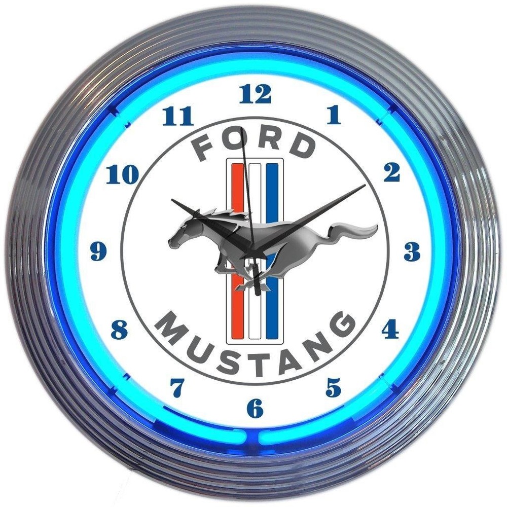Ford Mustang Blue Neon Clock 15"x15"