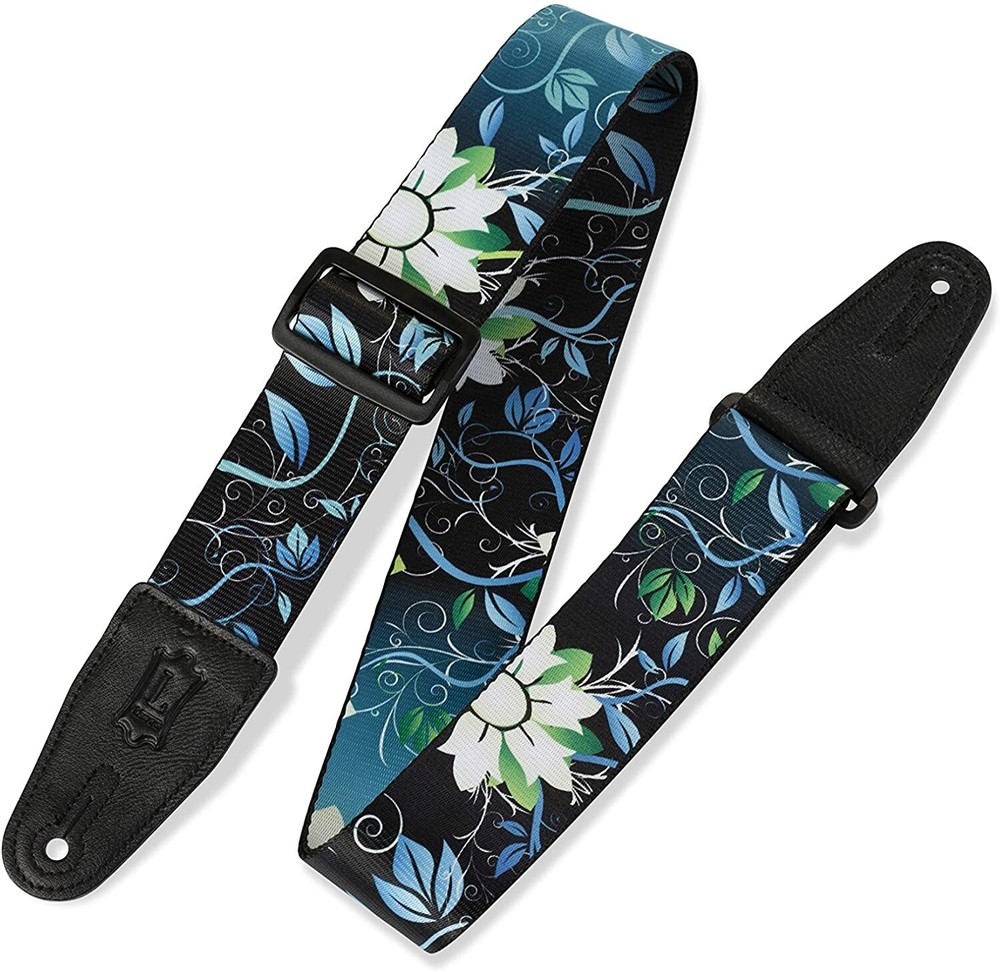 Levy's MPD2-038 2" Polyester Guitar Strap With Blue Flowers Design