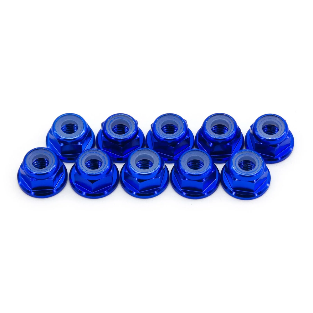 10pcs M5 Flange Locking Hex Nuts Nylon Insert Anodized Aluminum (Blue)