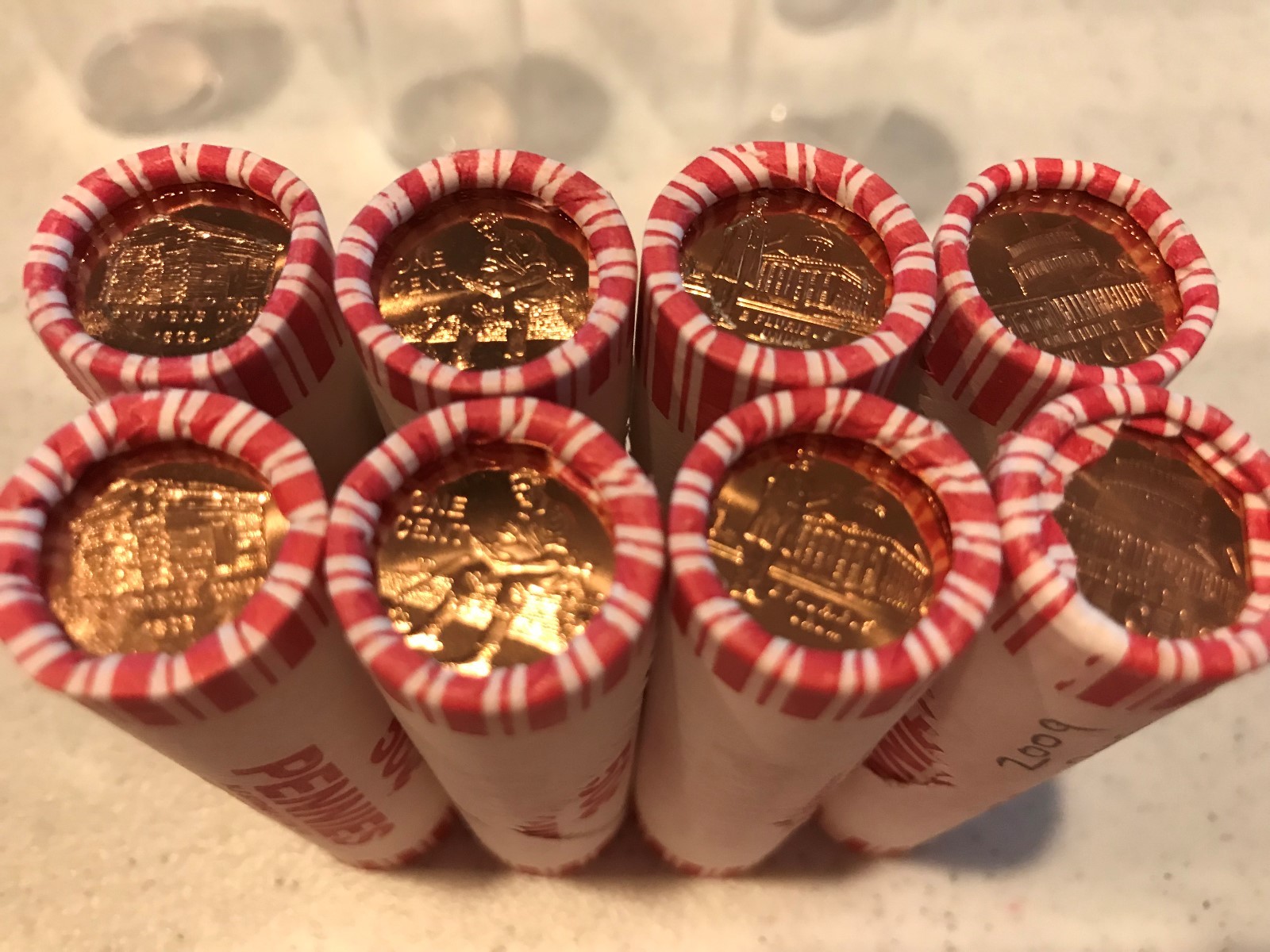 (5) Complete 8 pc Set Lincoln 2009 Cent Penny P&D 40 Coin UNC Bicentennial roll