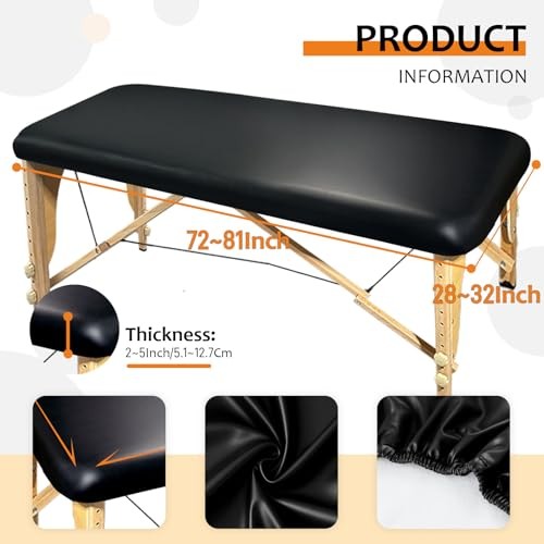 PU Leather Massage Table Cover Waterproof Massage 70" x 30" (Rectangular) Black