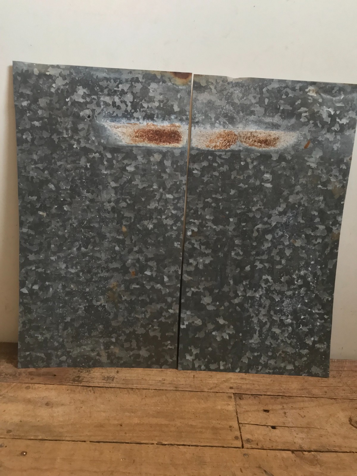 2 Galvanized Sheet Metal Gray/Silver & White Patina Rusty Back Side 18 1/2