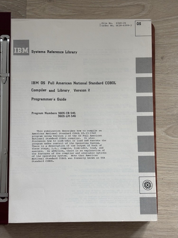 VTG IBM Systems Reference Library IBM OS COBOL Programmer's Guide 1972 RARE