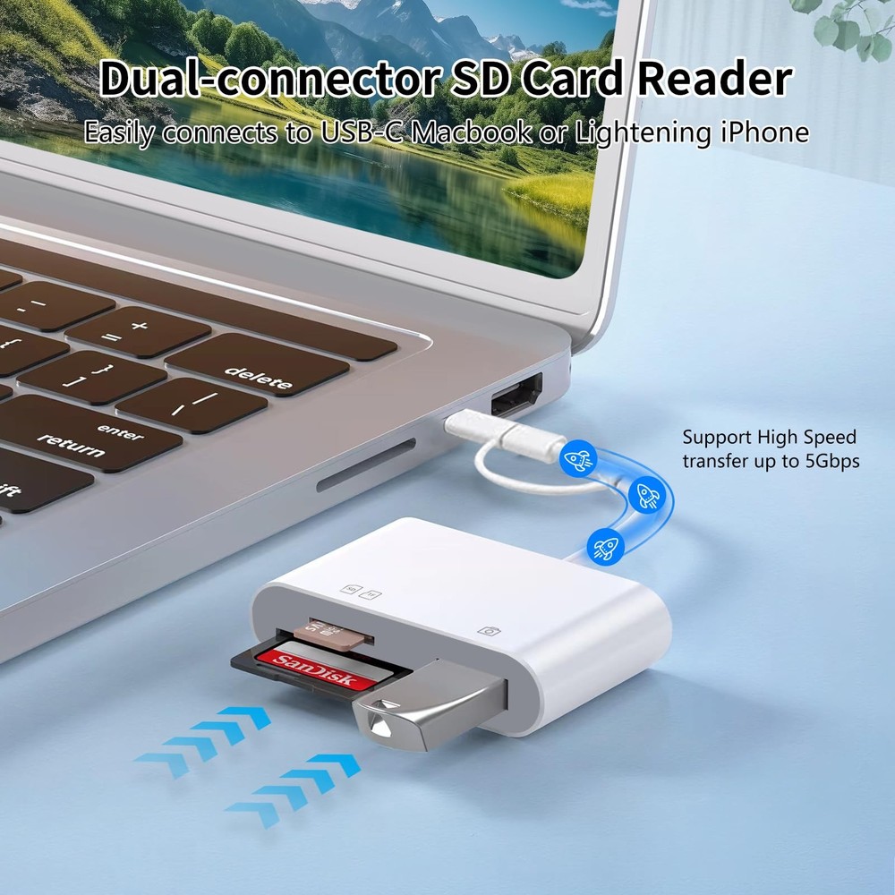 SD Card Reader for iPhone, 3 Slots USB-C Dual Connectors 3-slots, White