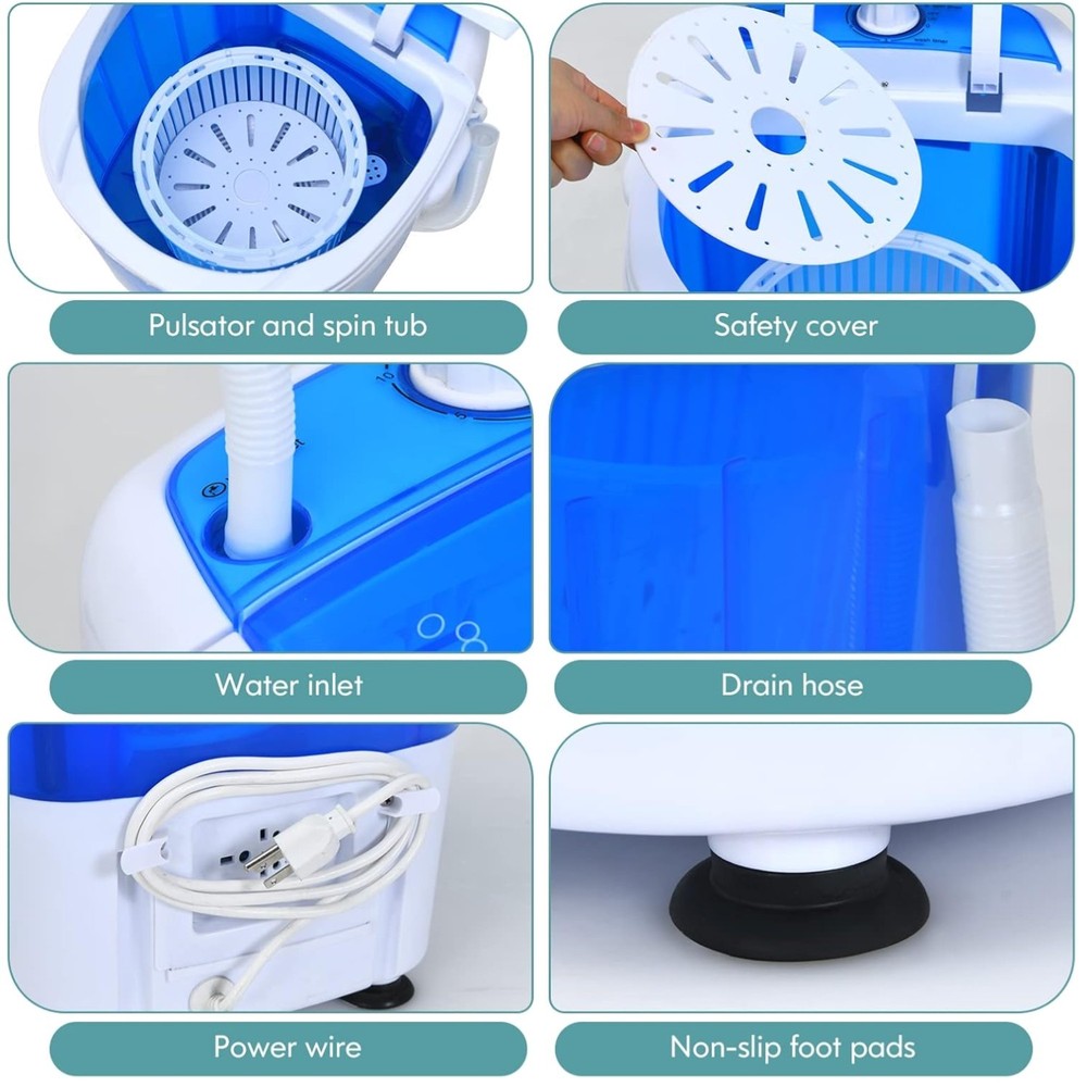 Mini Washer and Spinner Combo, 2-in-1 Function, 170W Motor