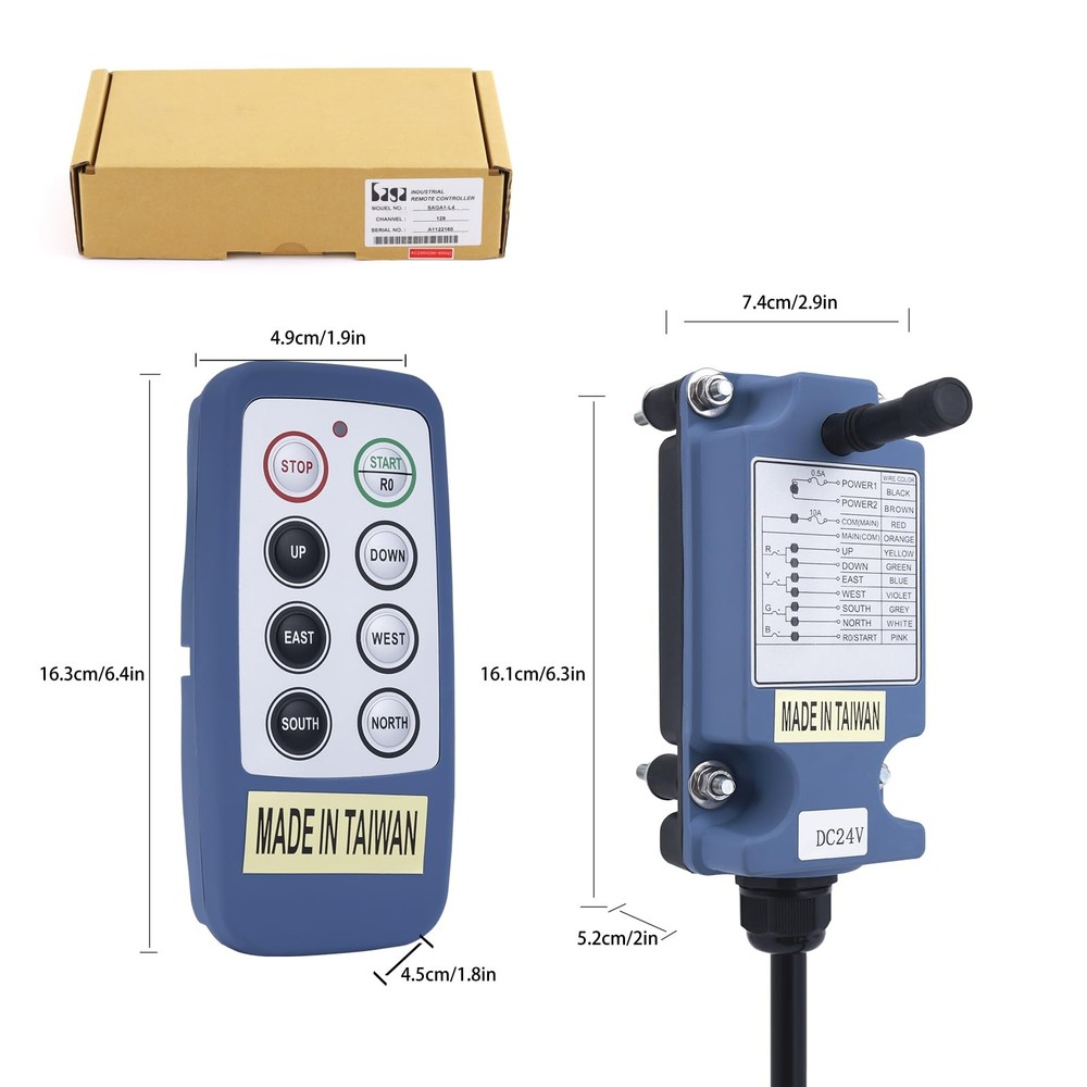 Wireless Crane Remote Control 6 Channel 110V Receiver 2 Transmitters