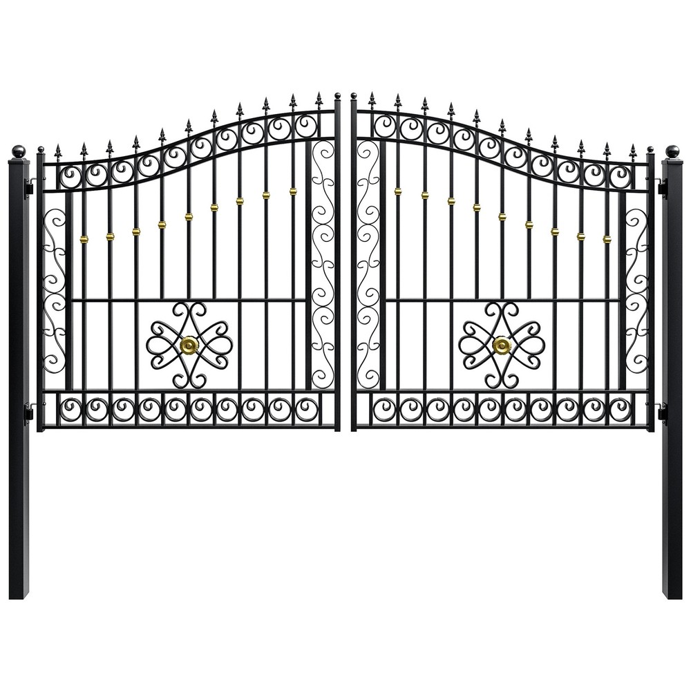 ZUMI 12"x6" Dual Swing Driveway Gate Heavy Duty Security Gate with Scrollwork