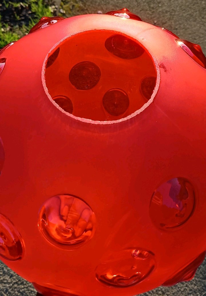 GIANT Antique Cranberry Red Frosted Dimple Optic Duplex Oil Lamp Shade, 4 Inch