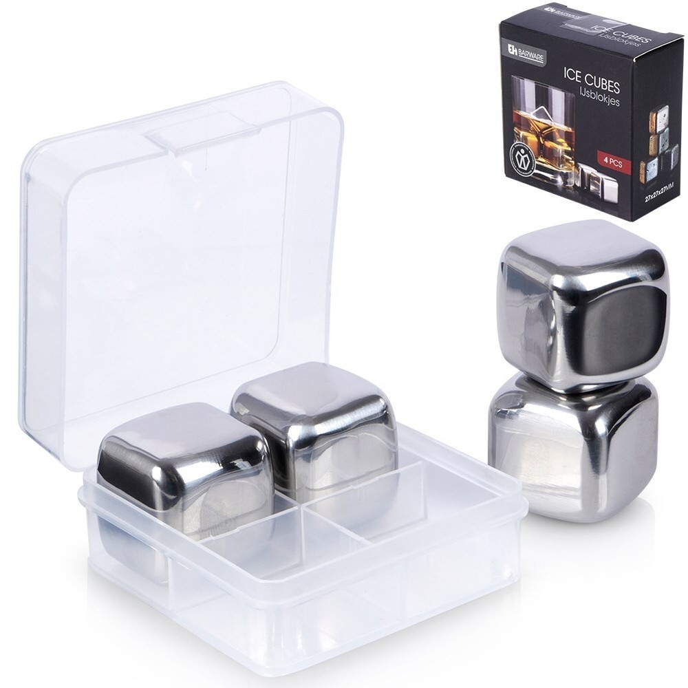 Reusable stainless steel ice cubes, 4 pieces.