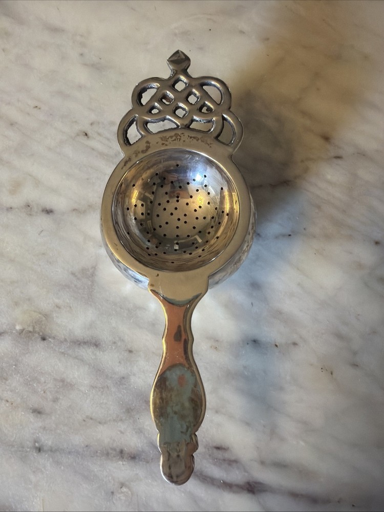 Antique Loose Tea Bag Strainer Basket Silverplate Spoon and Bowl