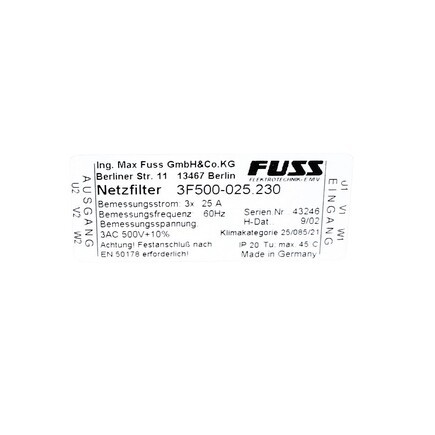 Fuss Emv 3F500-025.230 Electrical Interference Filter 25 A
