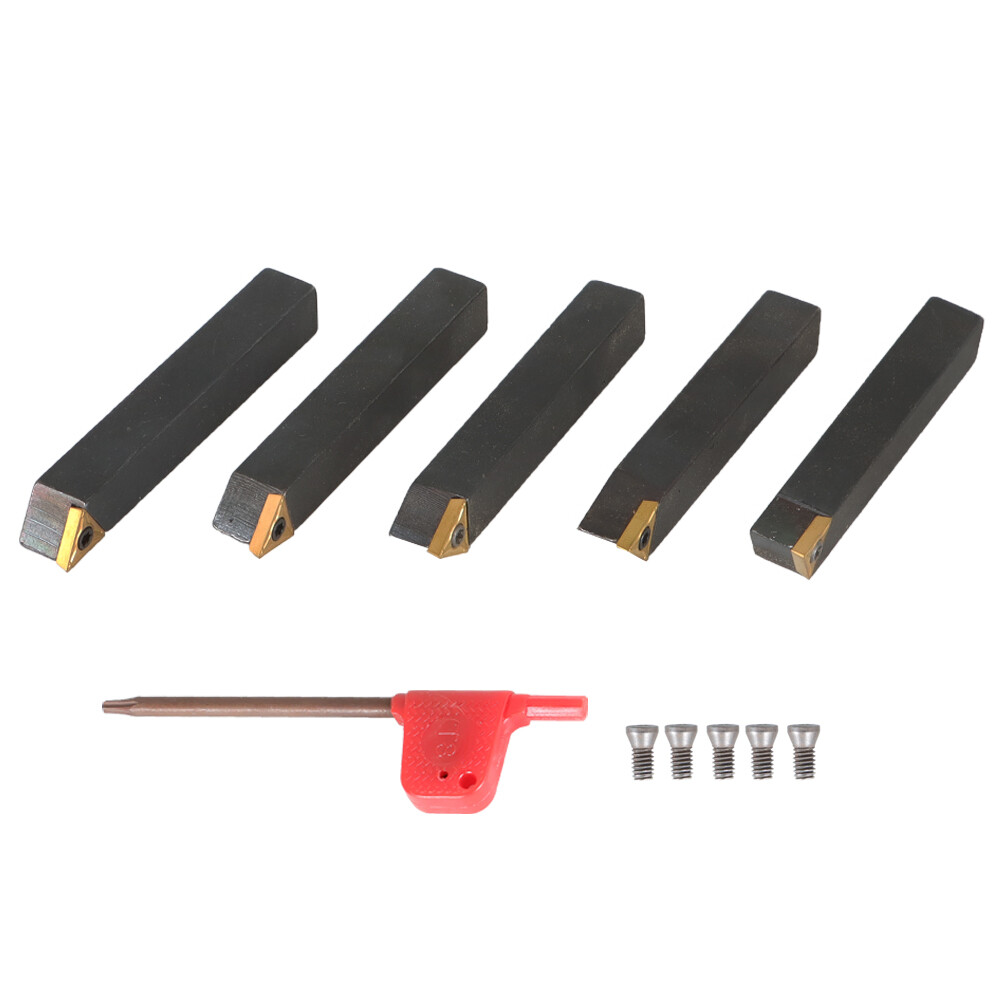 5 Pack 3/8" Carbide Indexable Turning Tool Bit With Carbide Inserts For Lathe US