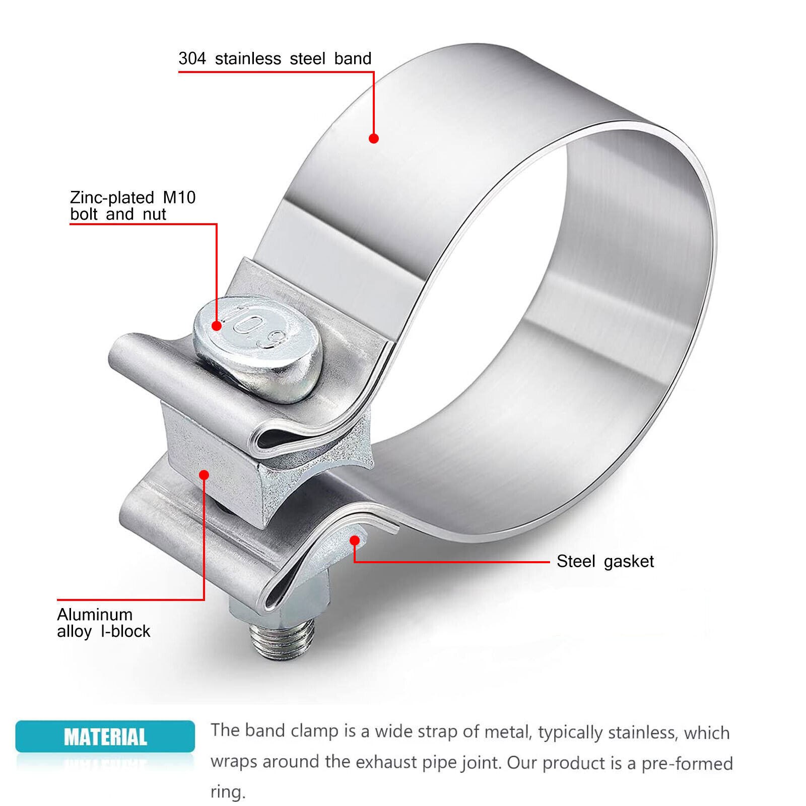 2PCS 2.5 Inch Exhaust Clamp,2 1/2" Narrow Band Muffler Clamp Stainless Steel